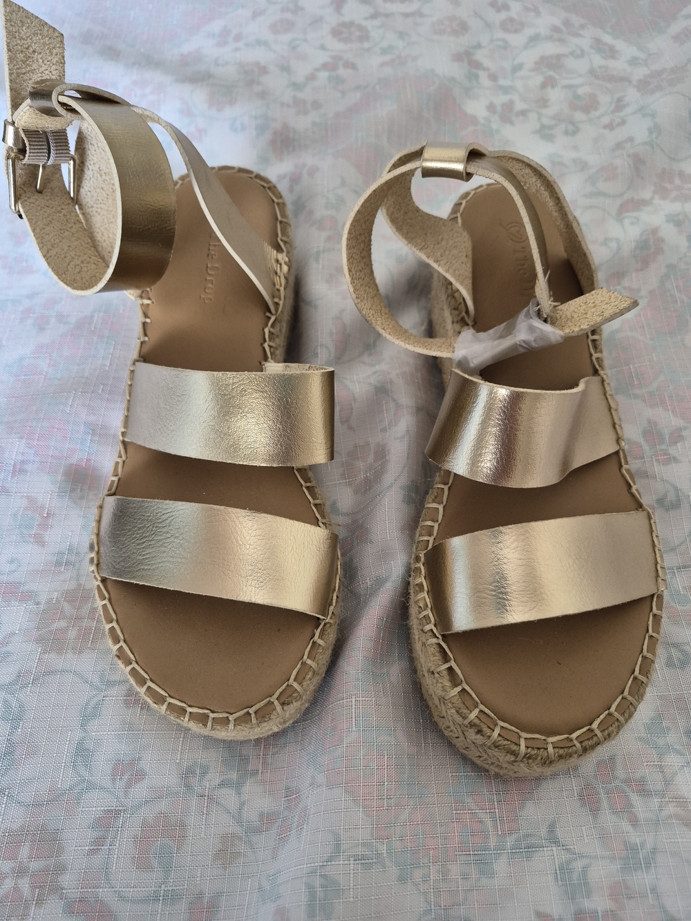 Metallic Gold Espadrille Sandals with Ankle Strap